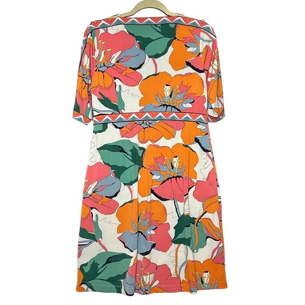 60’s Style Floral Surplice Bodice Knee Length Split Sleeve Dress L BCBG MaxAzria - Picture 8 of 12